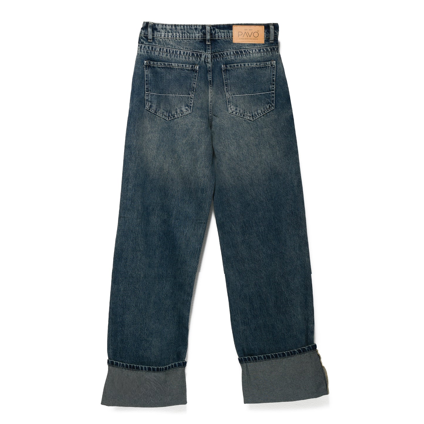 Blue Fold Straight Jeans