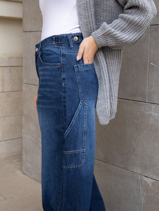 Navy Blue Cargo Jeans - PAVO Egypt