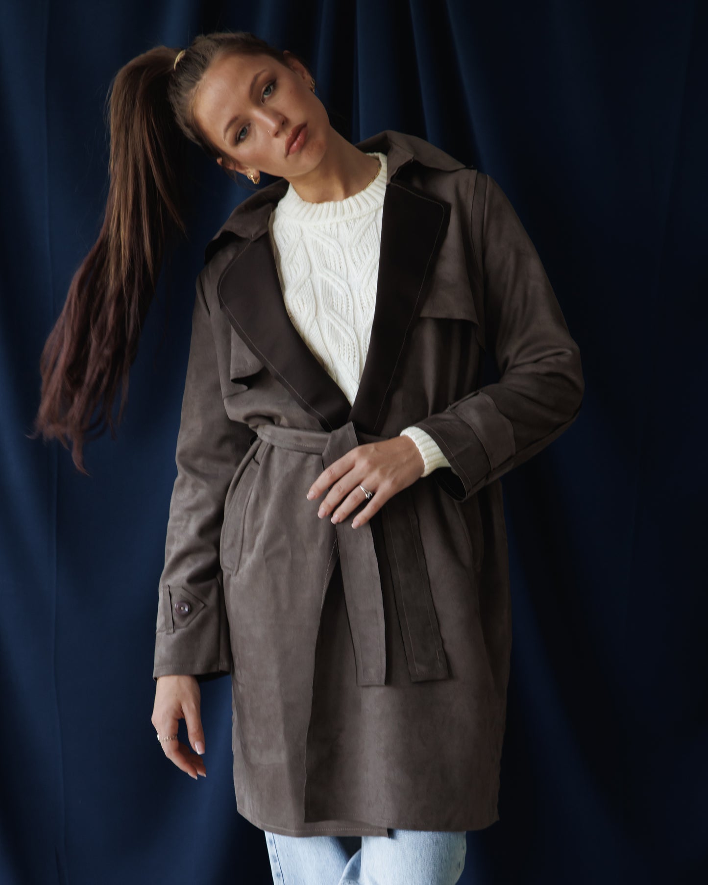 Grey Suede Trench coat