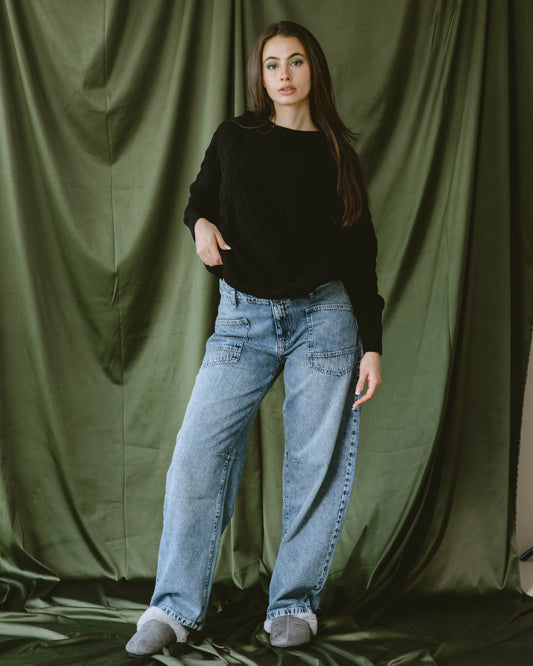 Dark blue Ballon jeans with Multi pockets - PAVO Egypt