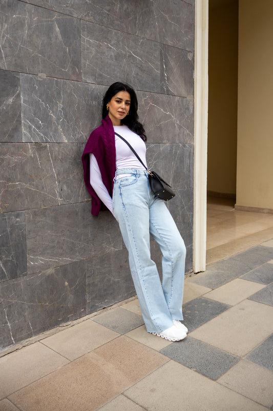 Cut out light blue jeans - PAVO Egypt
