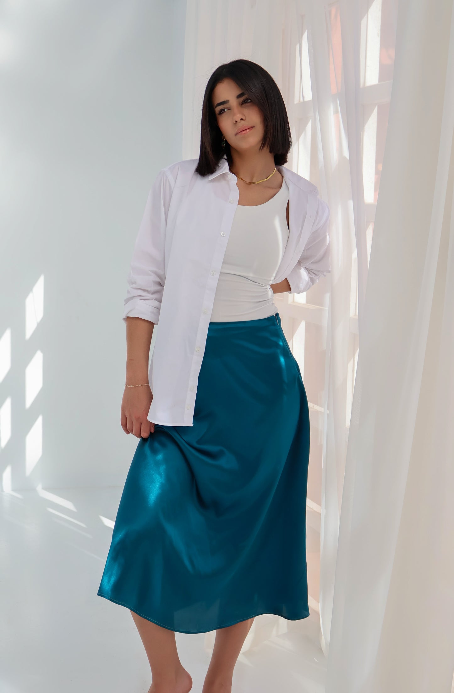 Teal Satin Skirt