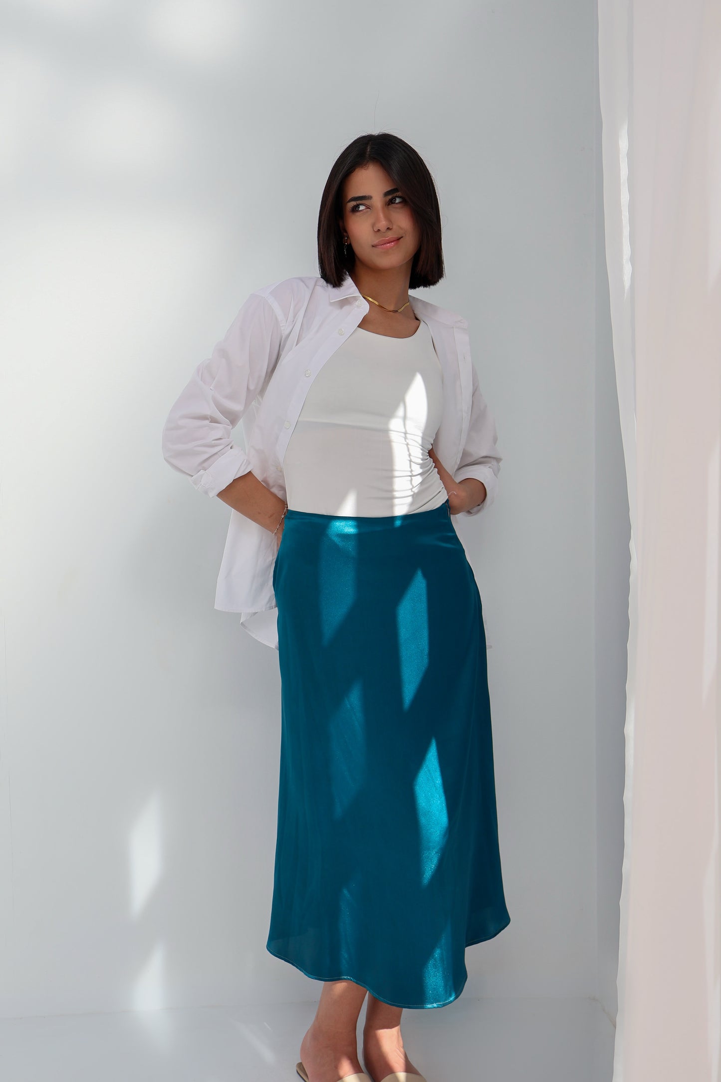 Teal Satin Skirt