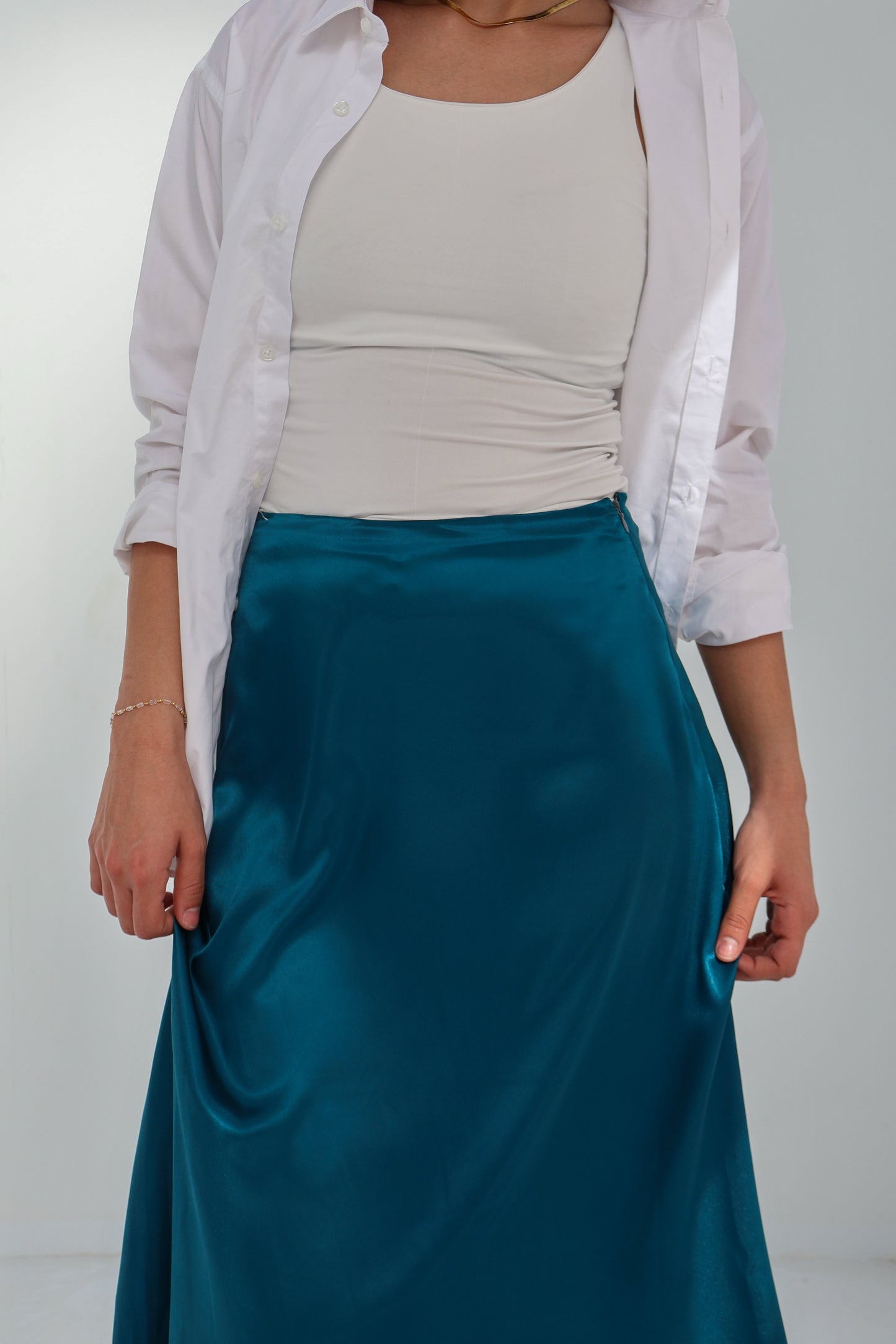 Teal Satin Skirt