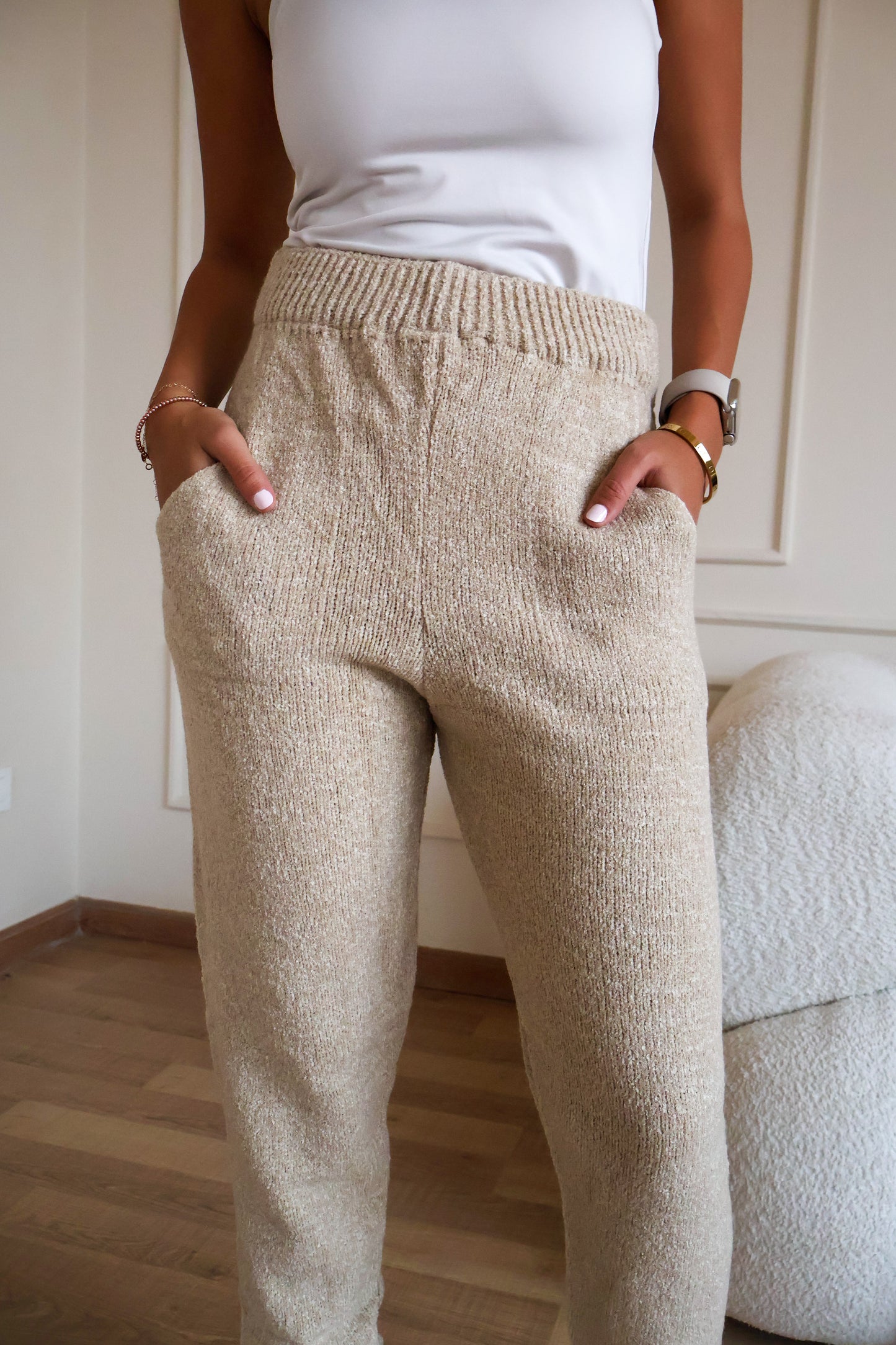 Beige wool pants