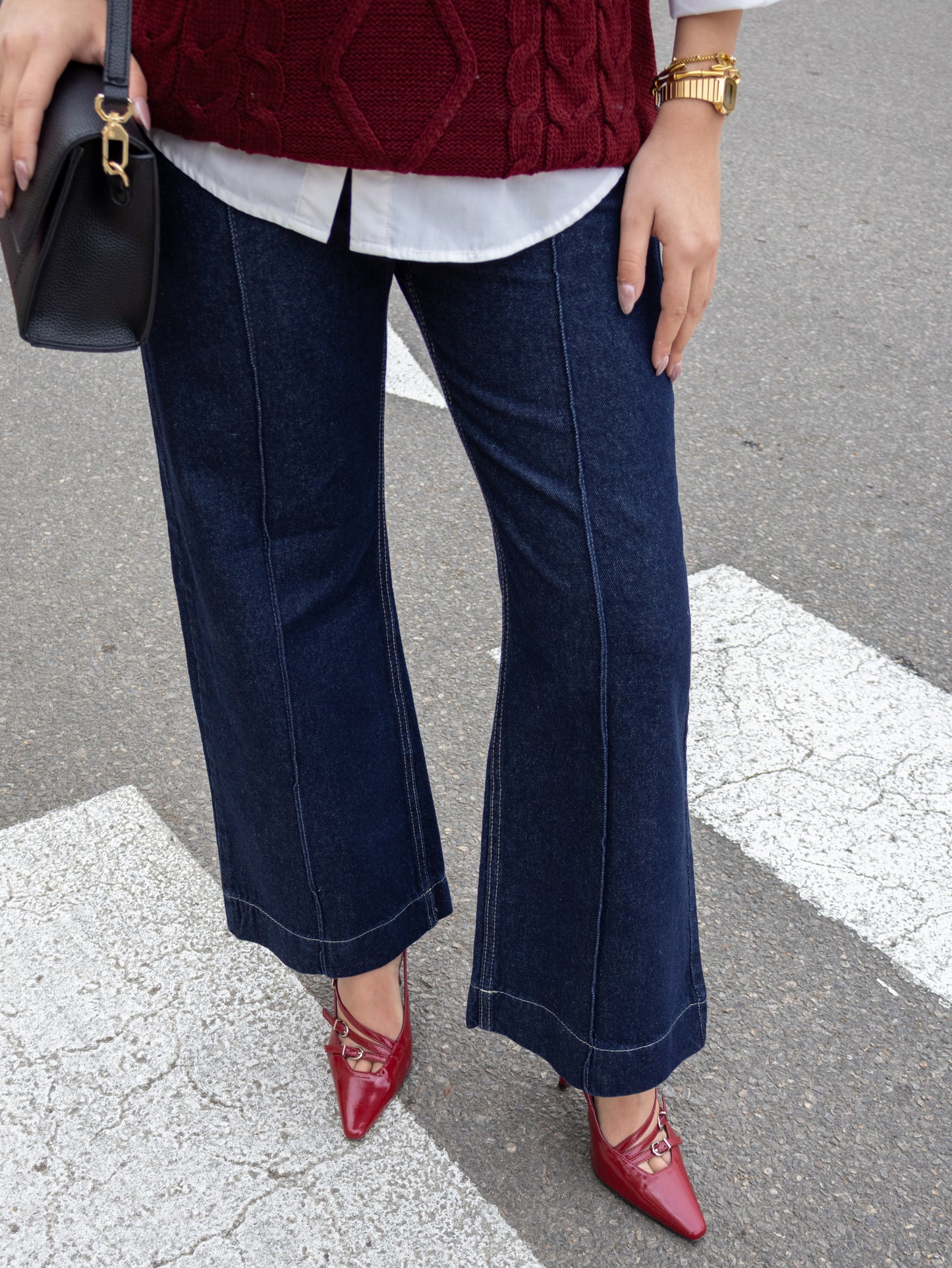 Navy cropped Wide leg Jeans - PAVO Egypt