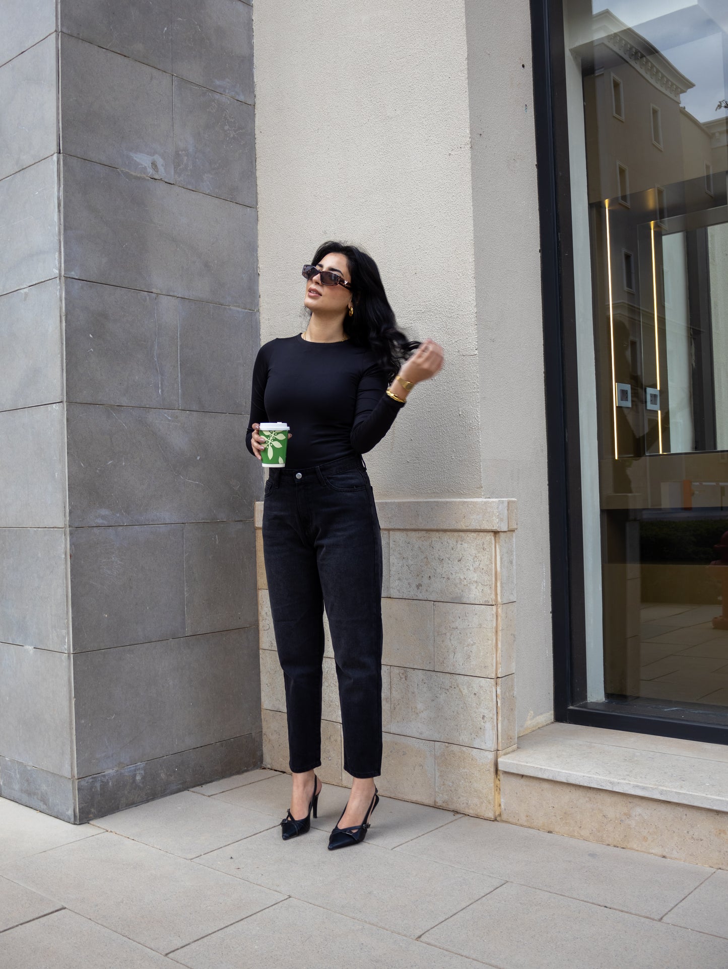 Black cropped wide leg Jeans