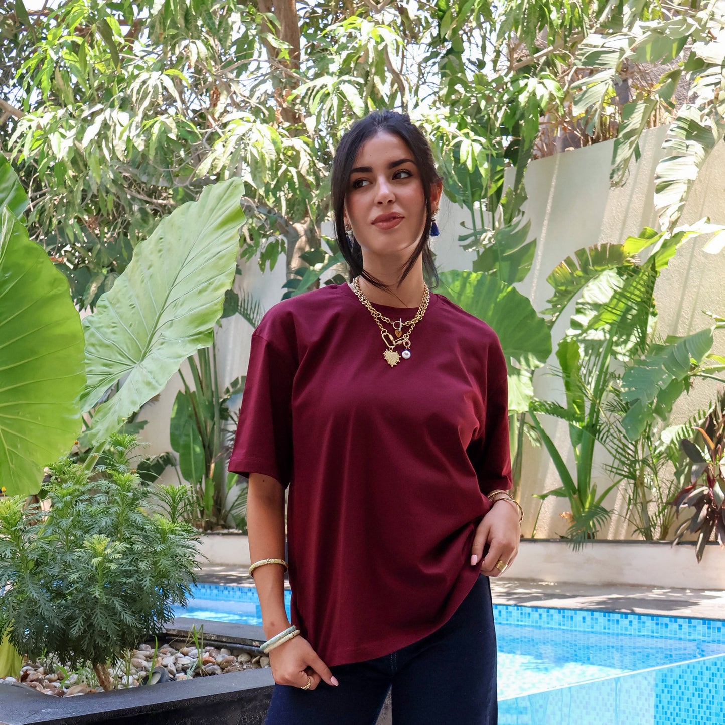 Burgundy Women oversized T-shirt - PAVO Egypt