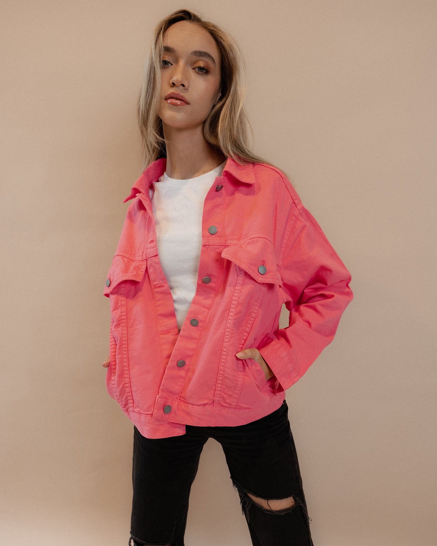 Oversized Pink Denim Jacket - Code 558 PAVO Egypt
