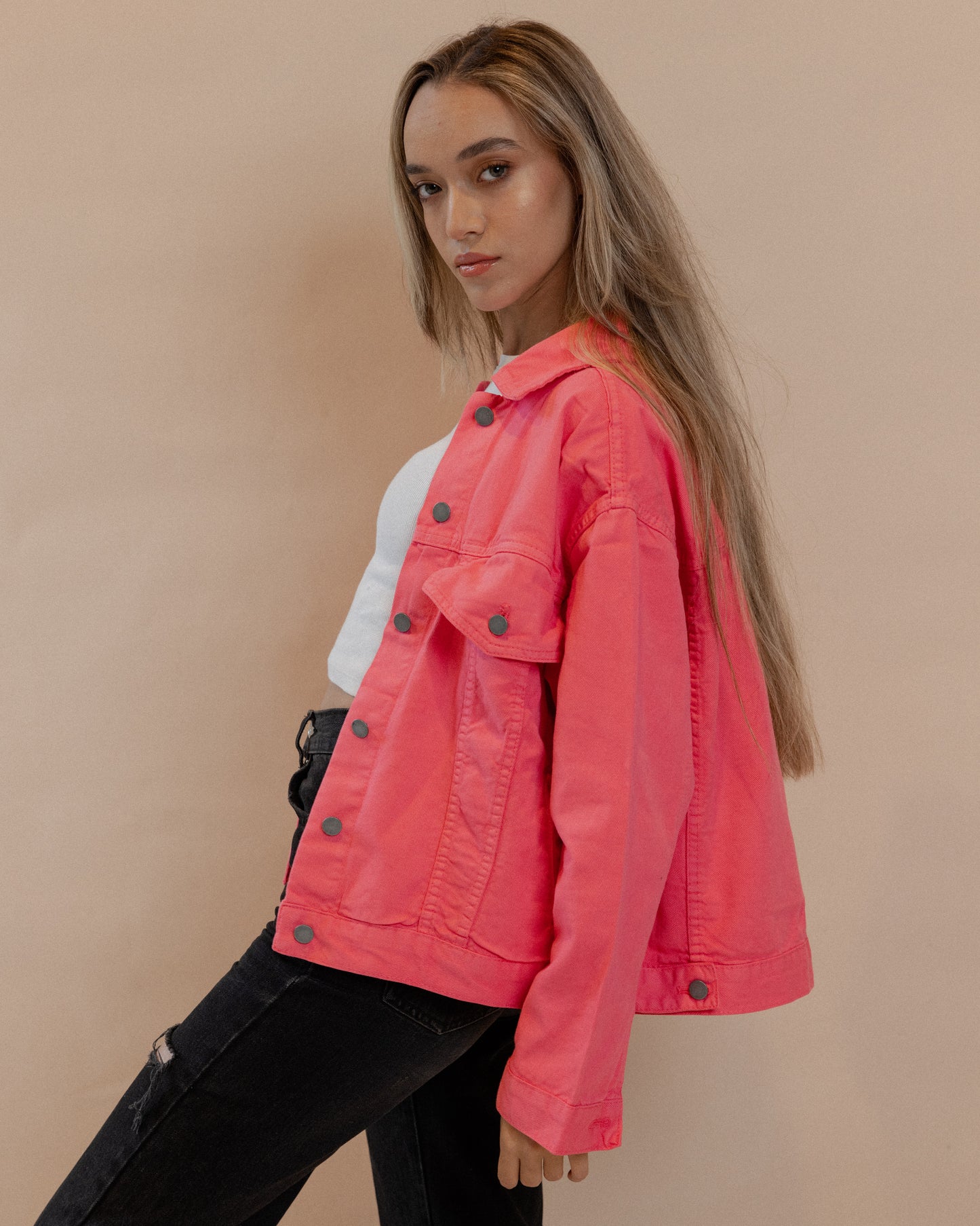 Oversized Pink Denim Jacket - Code 558