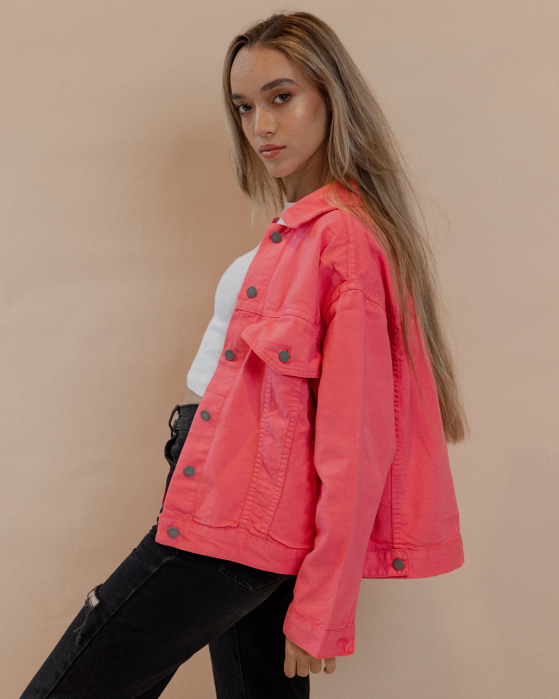 Oversized Pink Denim Jacket - Code 558 PAVO Egypt