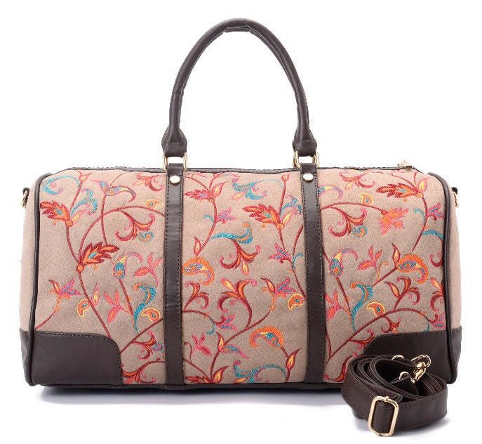 Duffle Bag Leather Indian Beige with multi colored pavoegypt