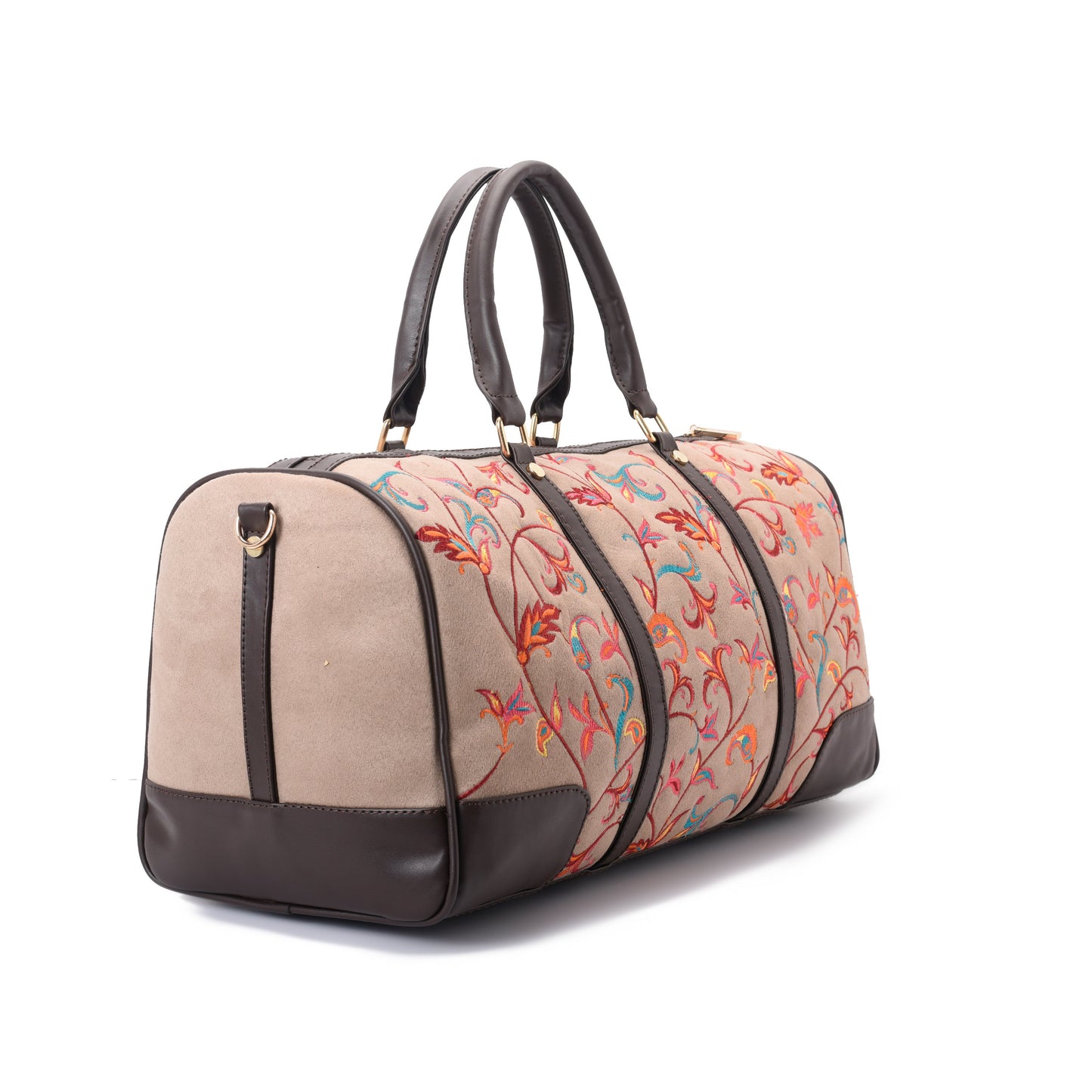 Duffle Bag Leather Indian Beige with multi colored pavoegypt