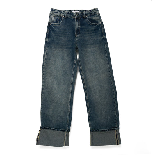 Blue Fold Straight Jeans