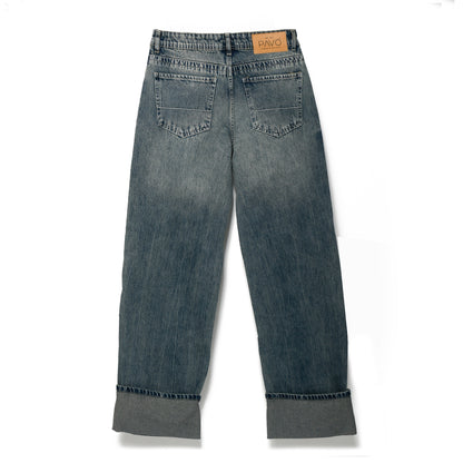 Acid Blue Fold Straight Jeans