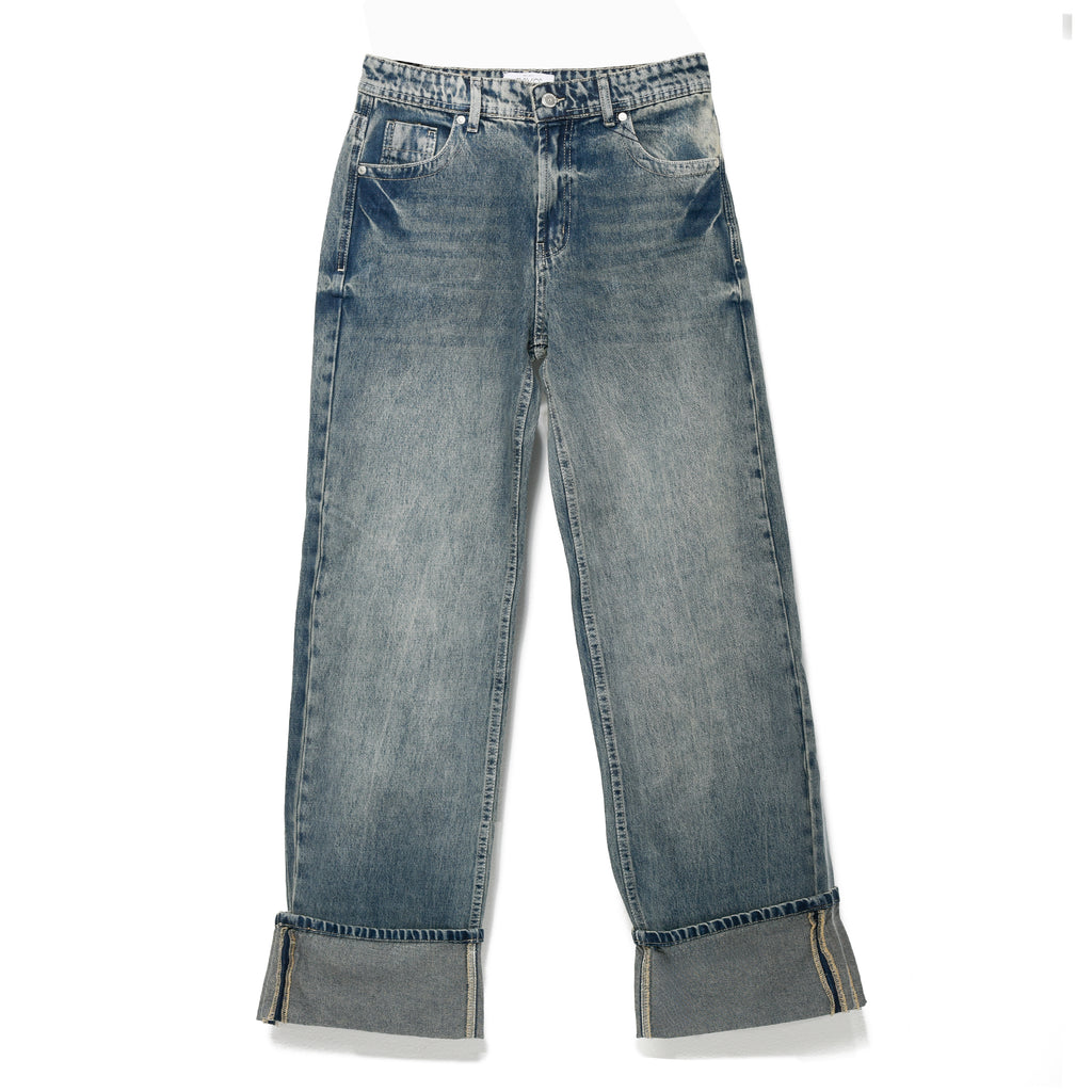 Acid Blue Fold Straight Jeans