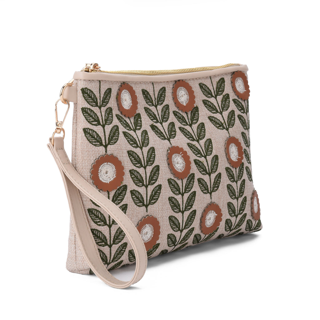 Beige floral Clutch - PAVO Egypt
