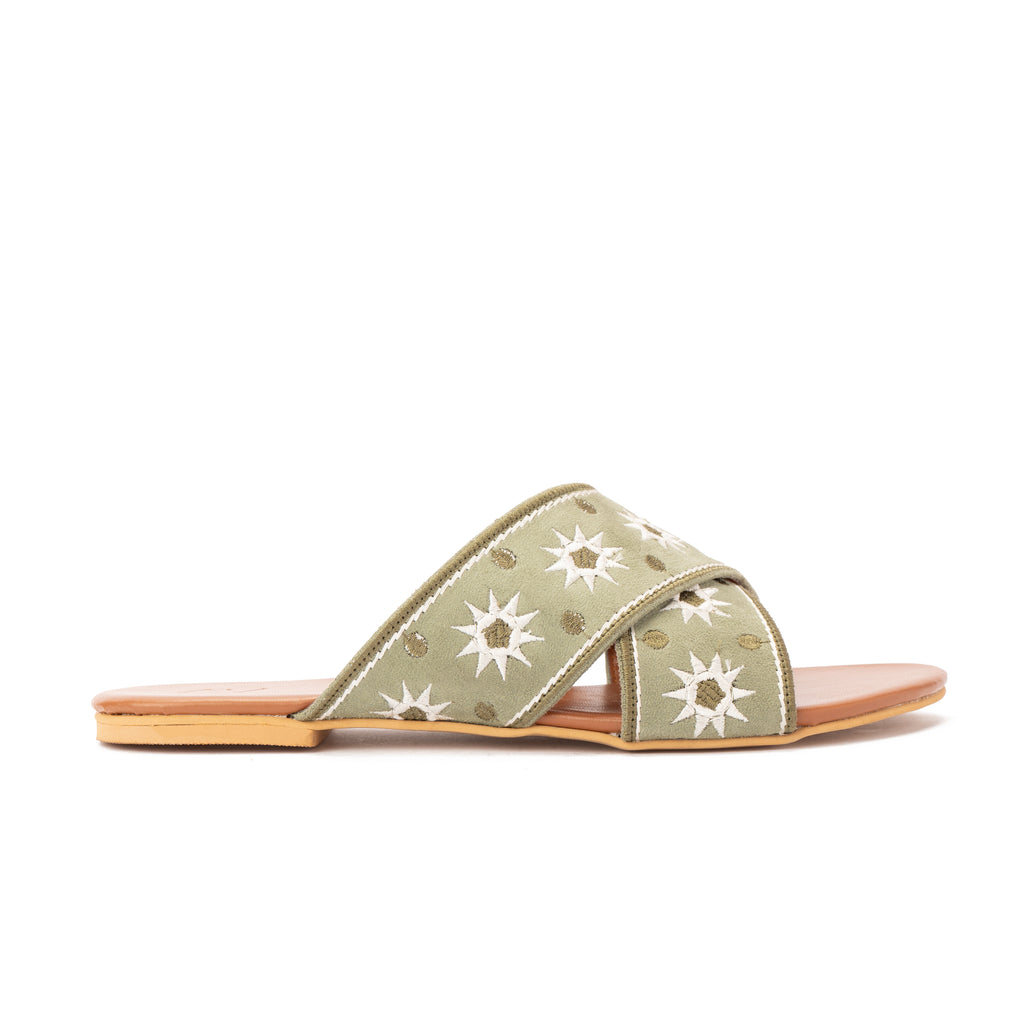 Olive Cross slippers