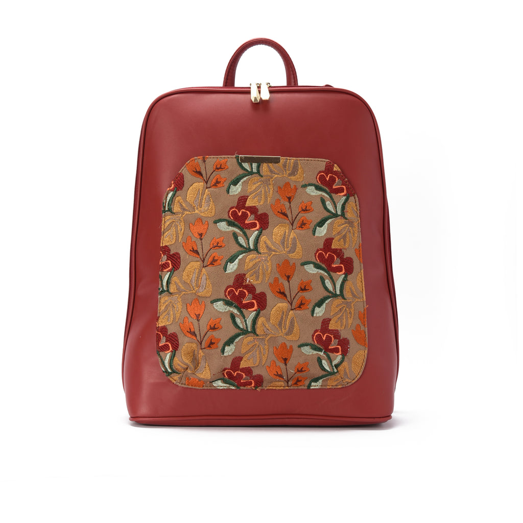 Laptop Burgundy with Amber embroideries fabric Backpack/Cross