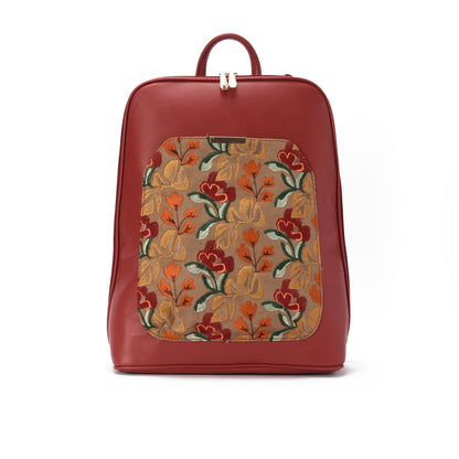 Laptop Burgundy with Amber embroideries fabric Backpack/Cross