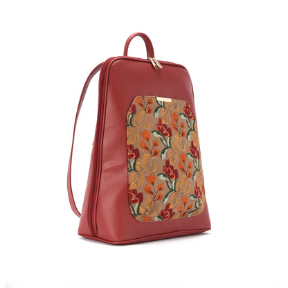 Laptop Burgundy with Amber embroideries fabric Backpack/Cross