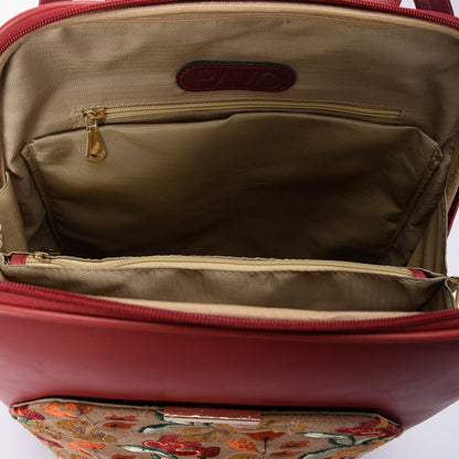 Laptop Burgundy with Amber embroideries fabric Backpack/Cross