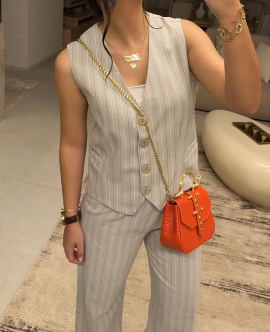 Beige Striped Set - PAVO Egypt