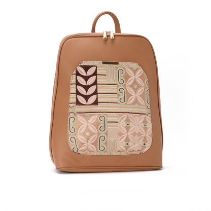 Laptop Cafe with Rust embroideries fabric Backpack/Cross