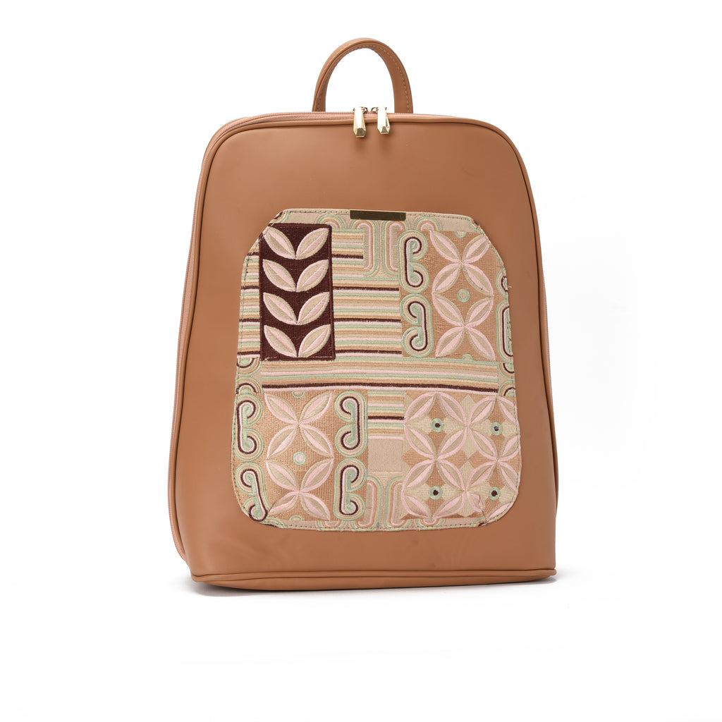 Laptop Cafe with Rust embroideries fabric Backpack/Cross
