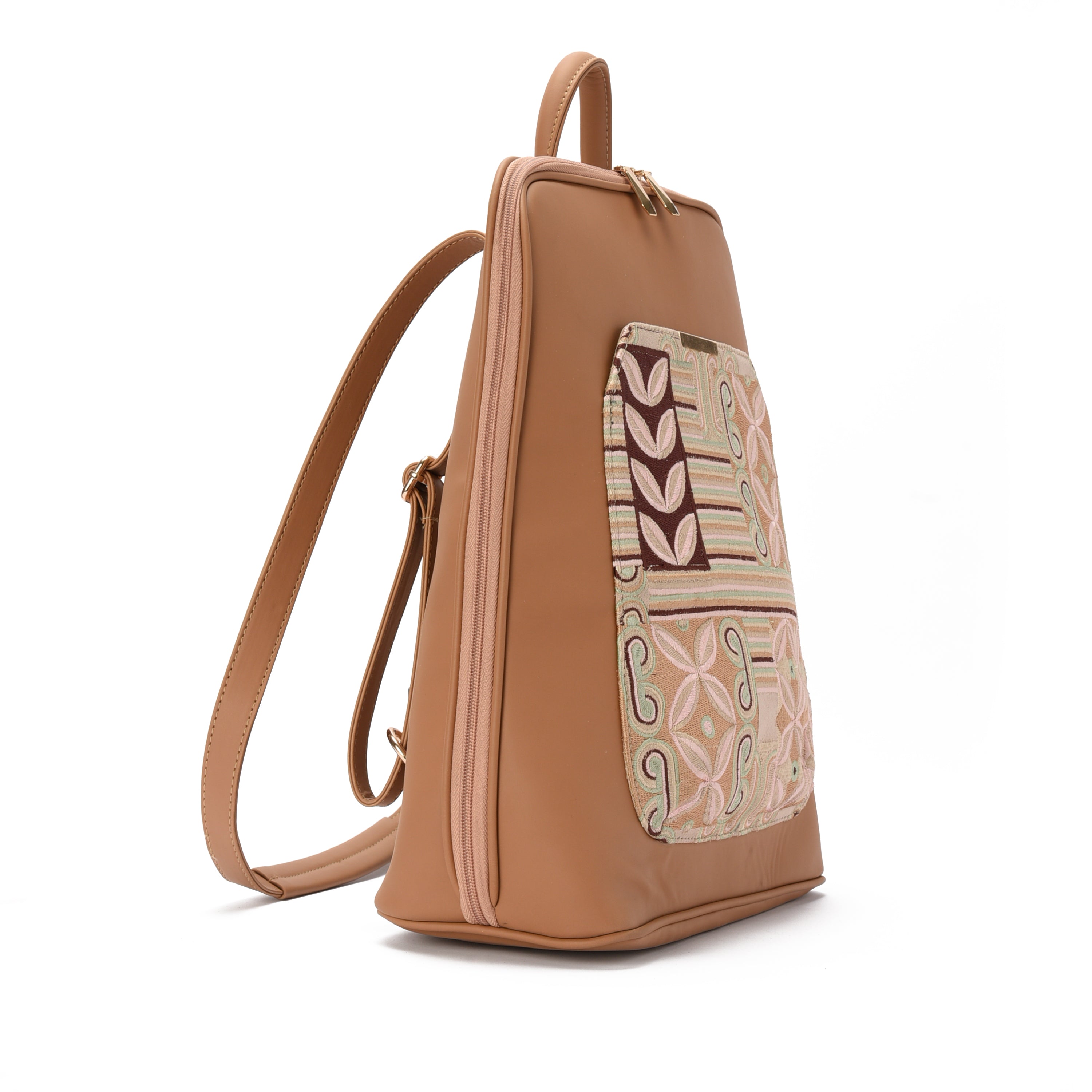 Laptop Cafe with Rust embroideries fabric Backpack/Cross