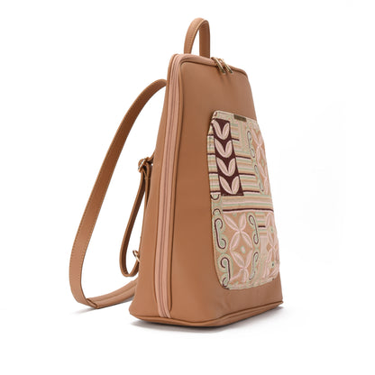 Laptop Cafe with Rust embroideries fabric Backpack/Cross