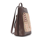 Laptop Brown with Wood embroideries fabric Backpack/Cross