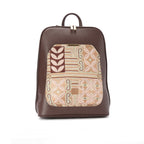 Laptop Brown with Wood embroideries fabric Backpack/Cross