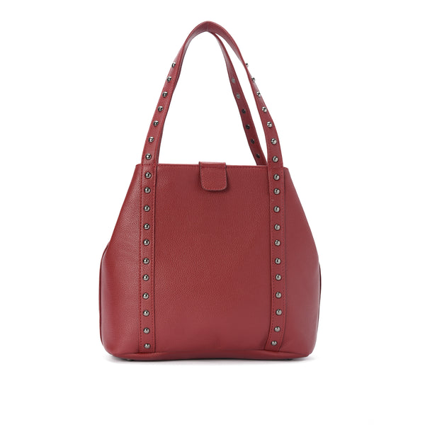 Burgundy leather Stud Handbag