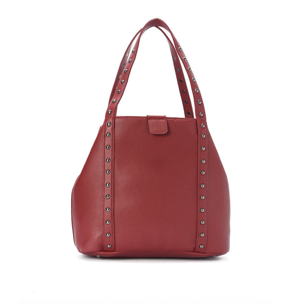 Burgundy leather Stud Handbag