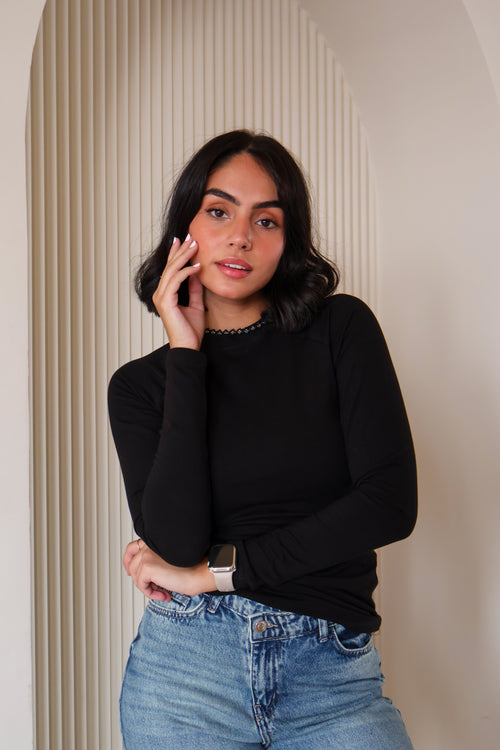 Black Long sleeves Basic Top - PAVO Egypt