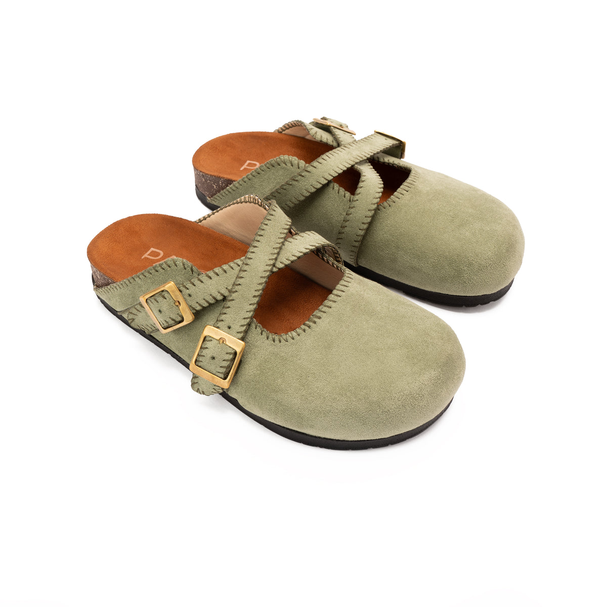 Olive Double Buckle Mule