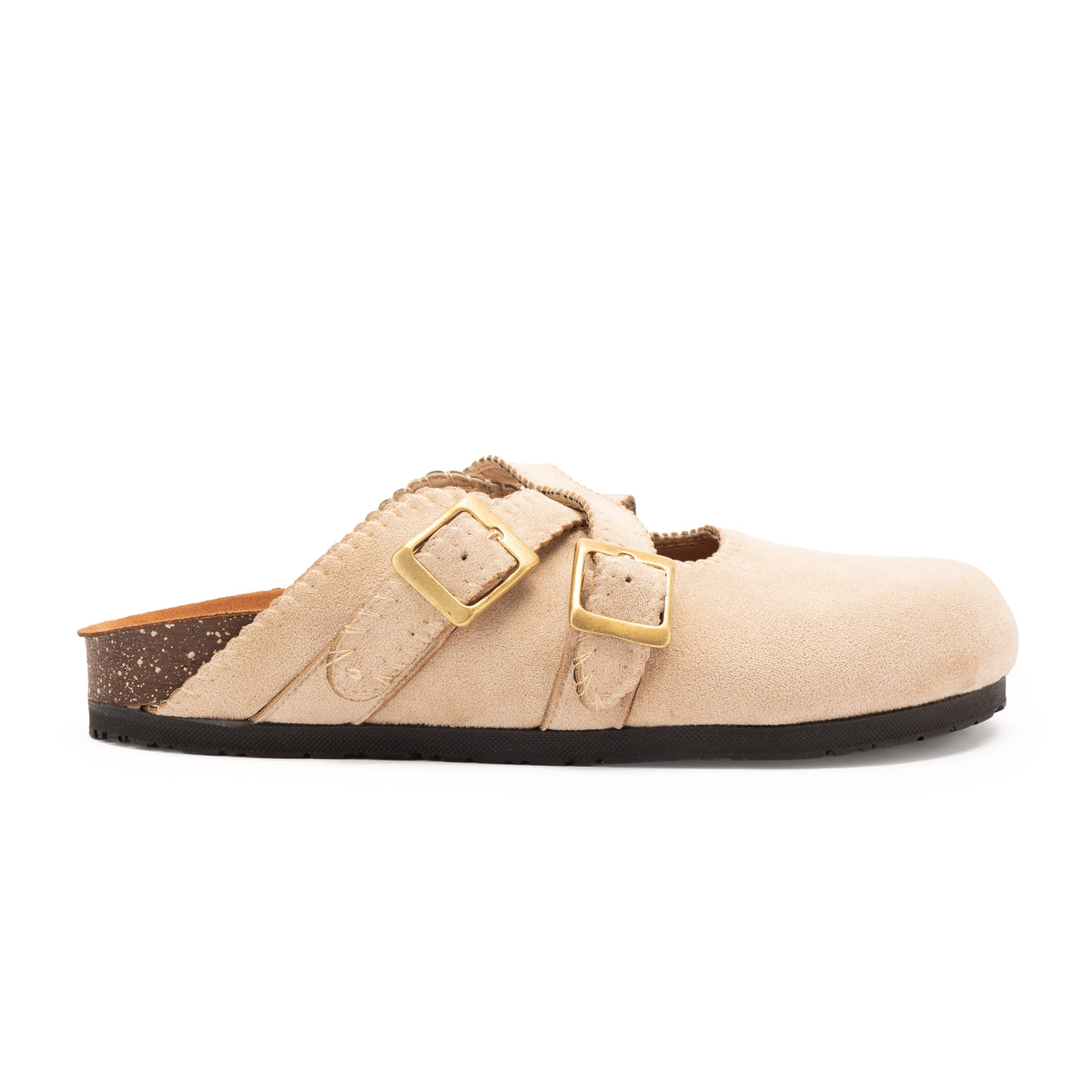 Beige Double Buckle Mule