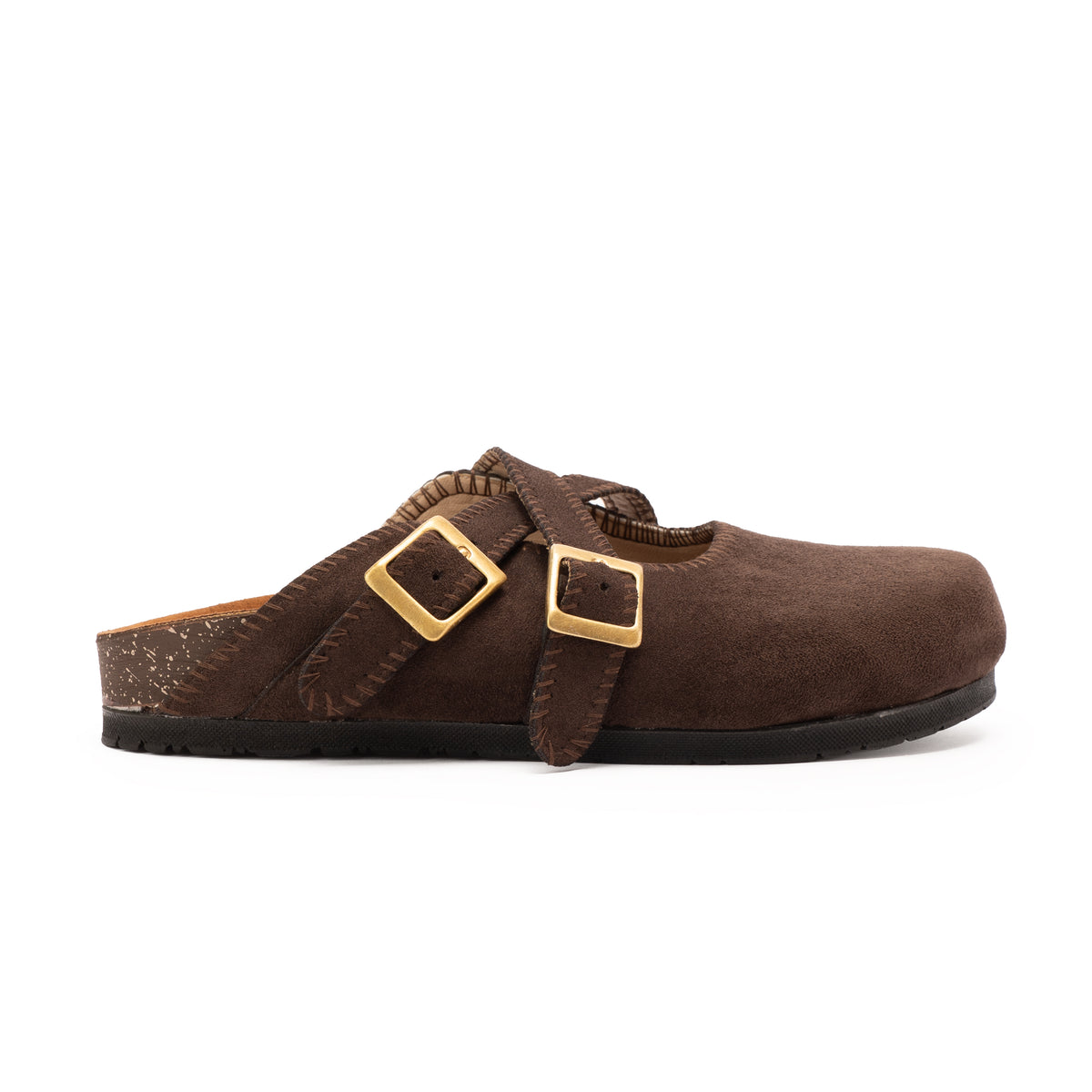 Brown Double Buckle Mule