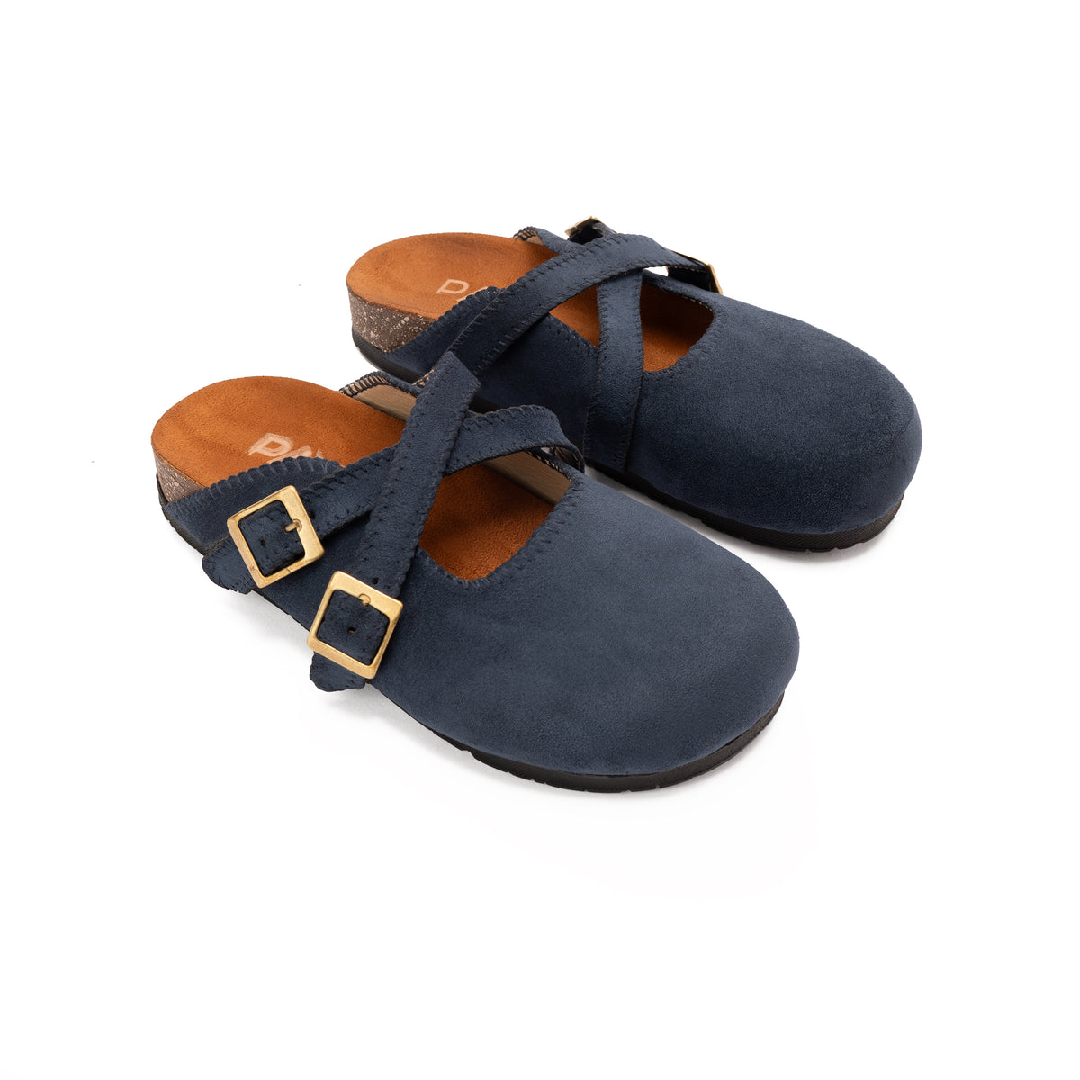 Navy Double Buckle Mule