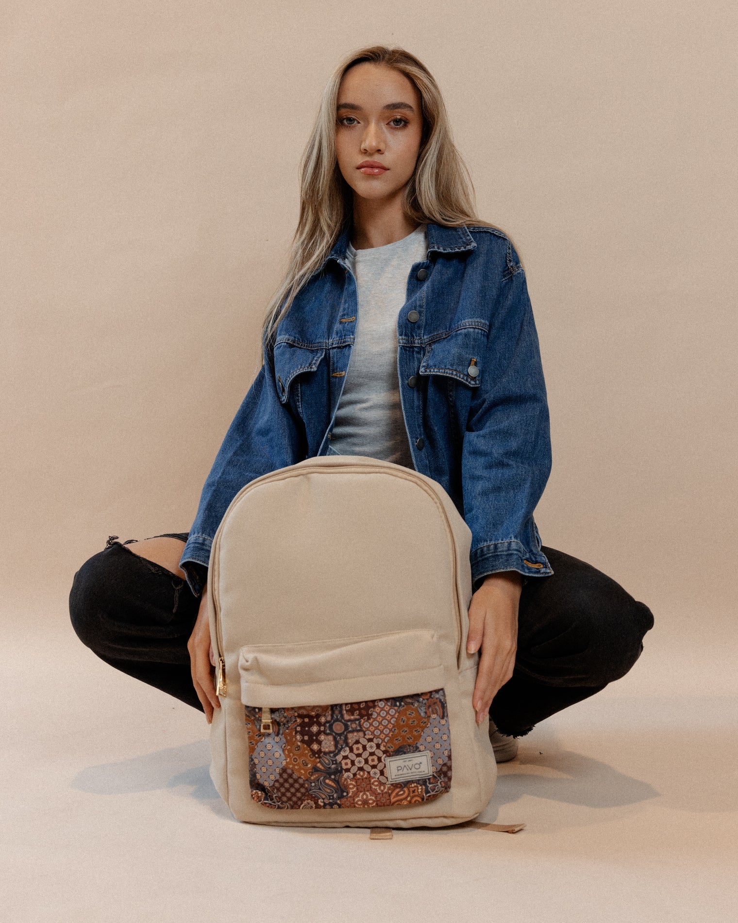 Laptop Backpack Patch Beige pavoegypt