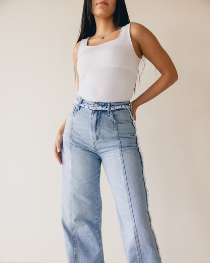 Blue Waist Fringe Jeans