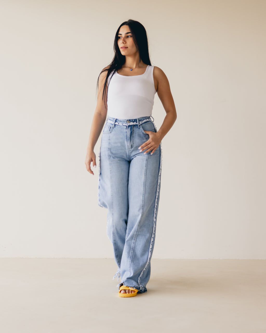 Blue Waist Fringe Jeans - PAVO Egypt