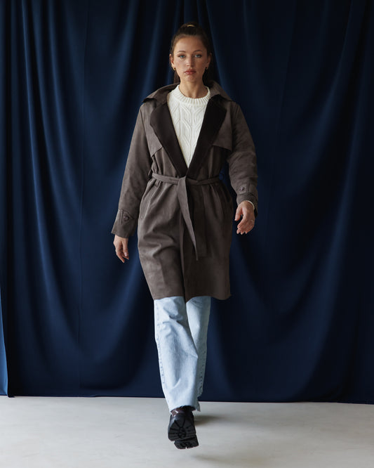 Grey Suede Trench coat