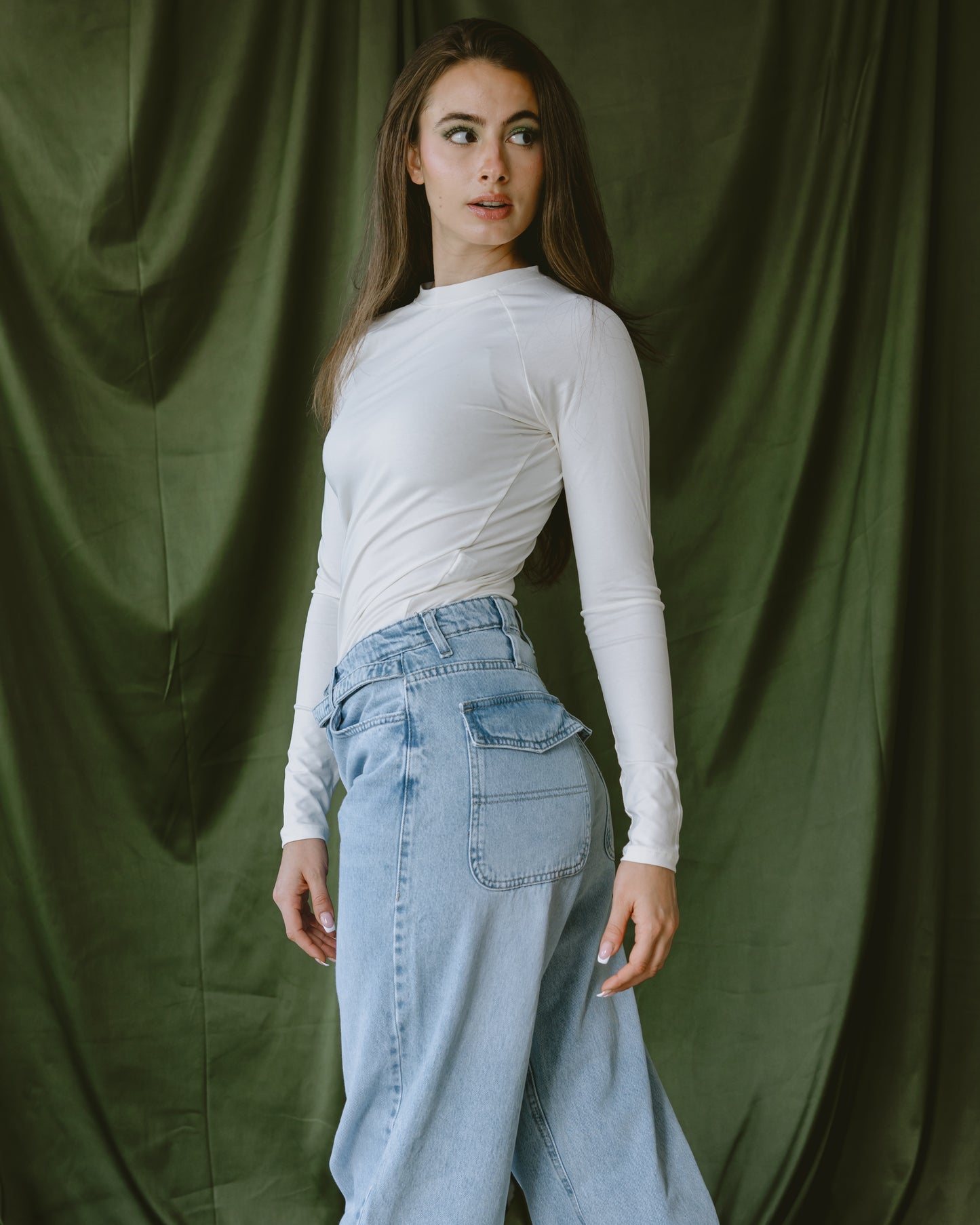 Light blue jeans ballon  with multi pockets