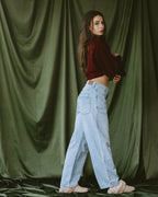 Light blue jeans ballon  with multi pockets - PAVO Egypt