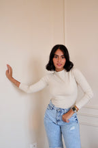 Beige Long sleeves Basic Top - PAVO Egypt