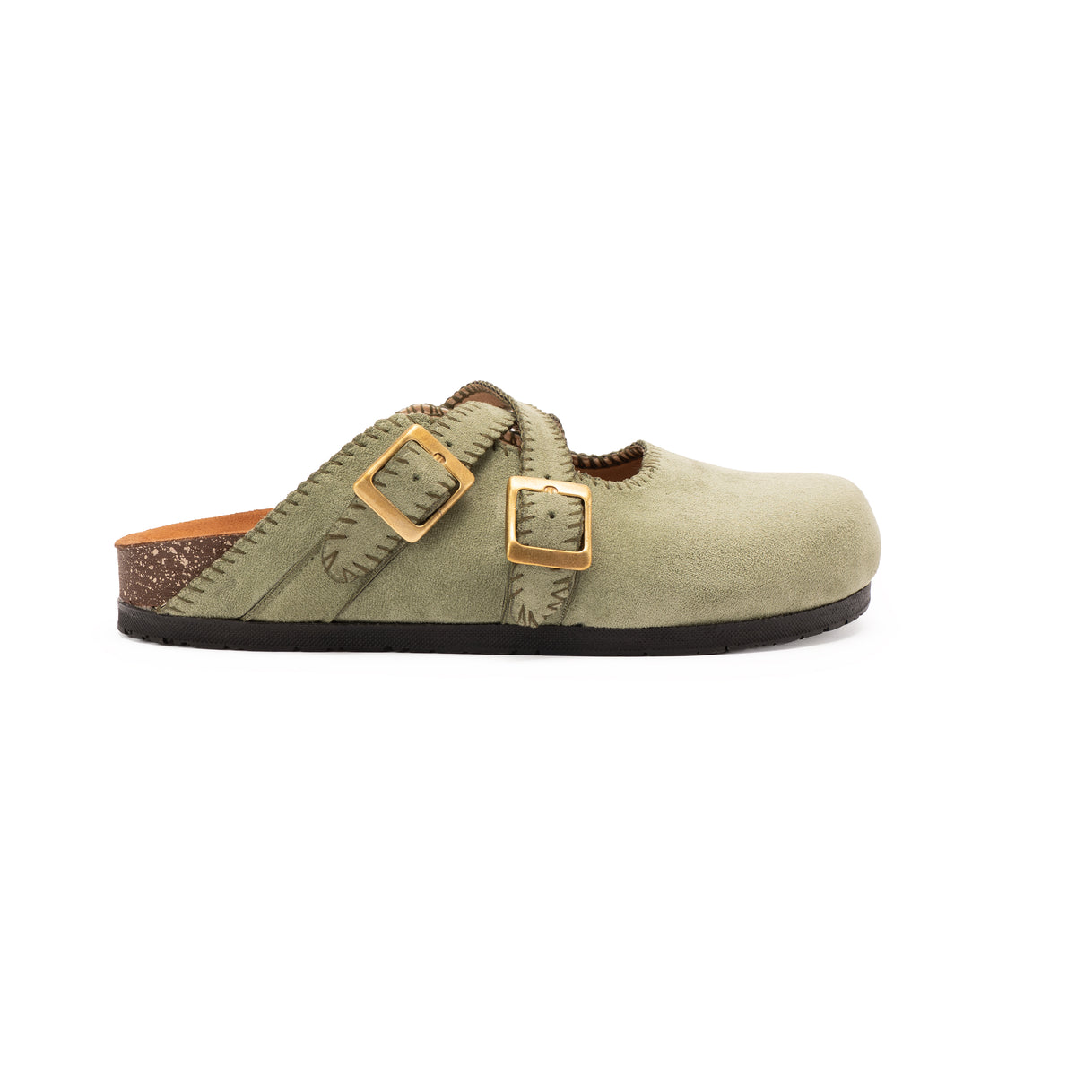 Olive Double Buckle Mule