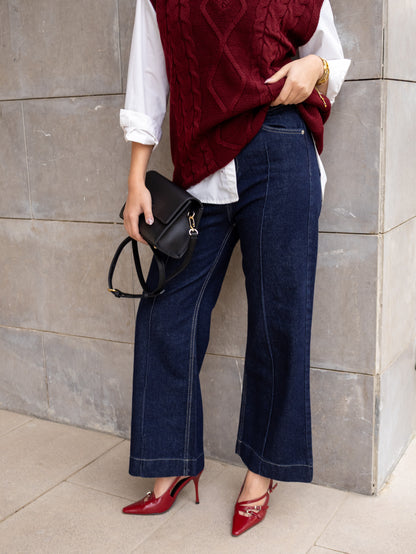 Navy cropped Wide leg Jeans