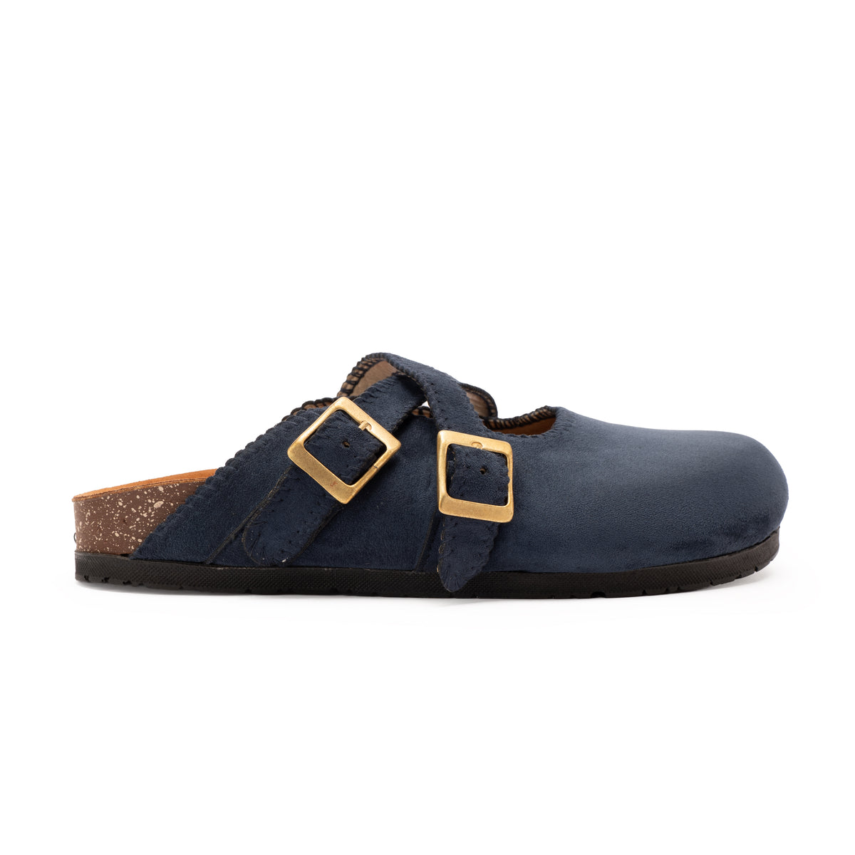 Navy Double Buckle Mule